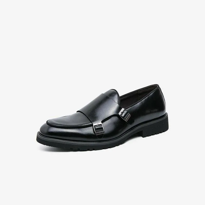 Sleek Brown Leather Monk Strap Shoes